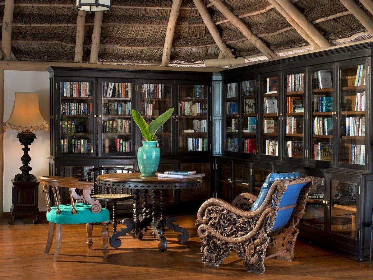 Library at &Beyond Benguerra Island in Mozambique
