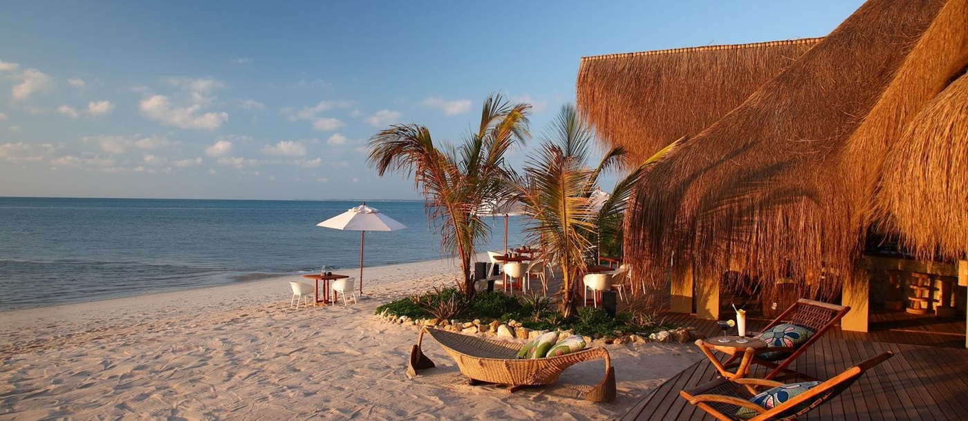 The beach and bar at Azura Benguerra, Mozambique