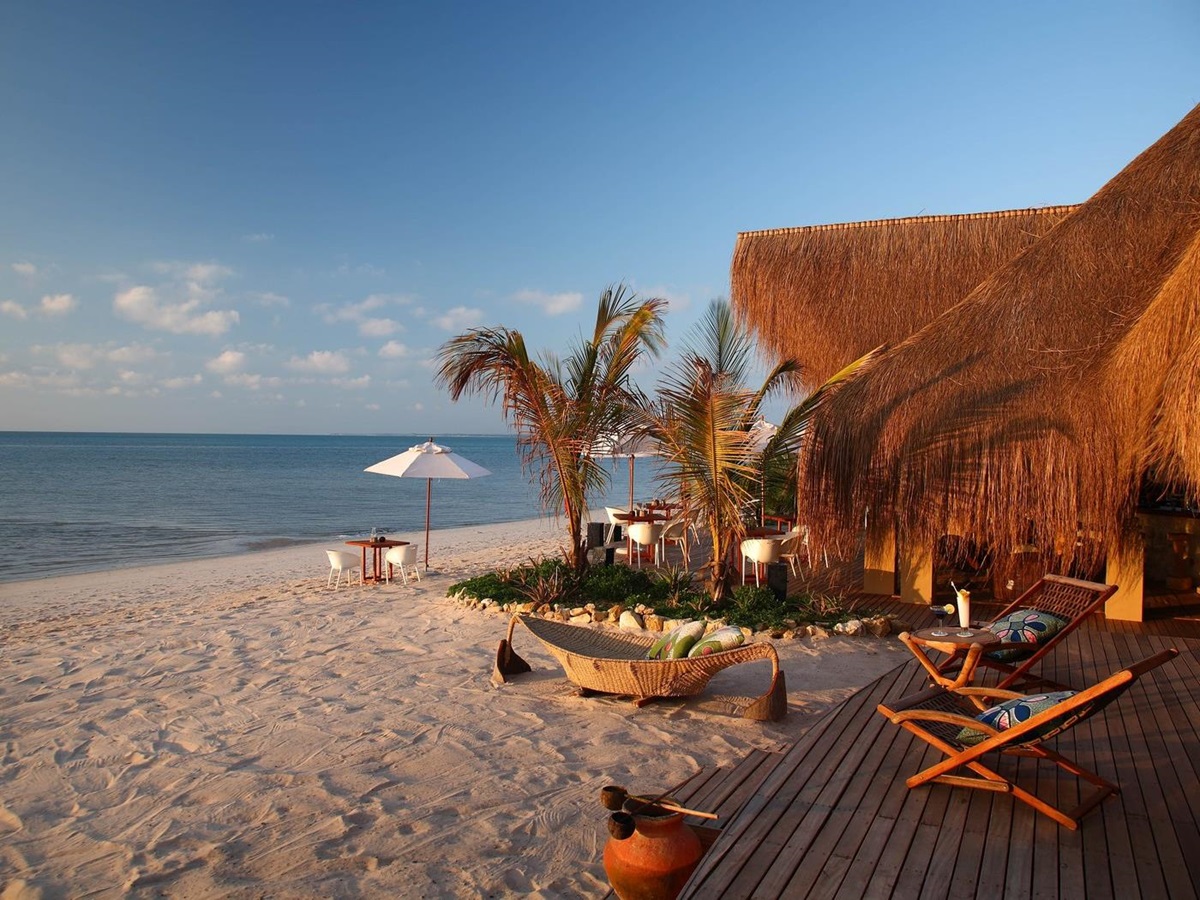 The beach and bar at Azura Benguerra, Mozambique