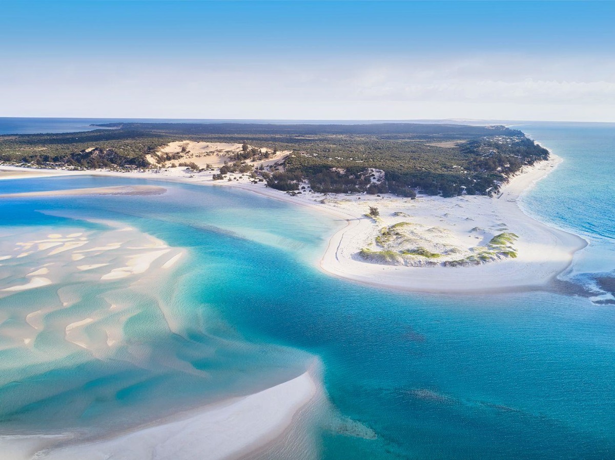 Aerial view of Kisawa Sanctuary resort on the southern tip of Benguerra Island in Mozambique