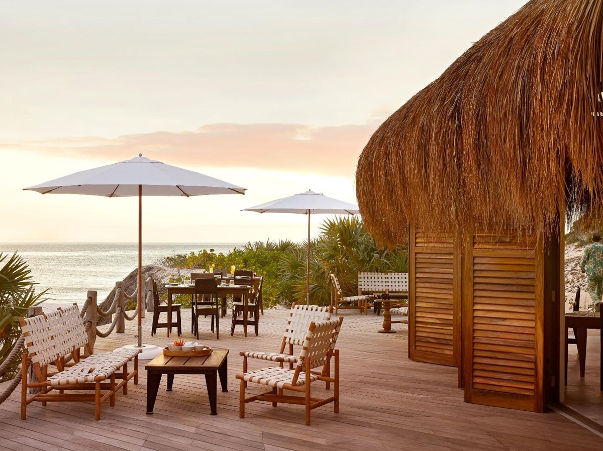 Exterior view of Baracca restaurant at Kisawa Sanctuary on the southern tip of Benguerra Island in Mozambique