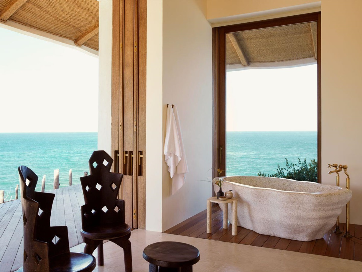 Guest suite bathroom at Kisawa Sanctuary on the southern tip of Benguerra Island in Mozambique
