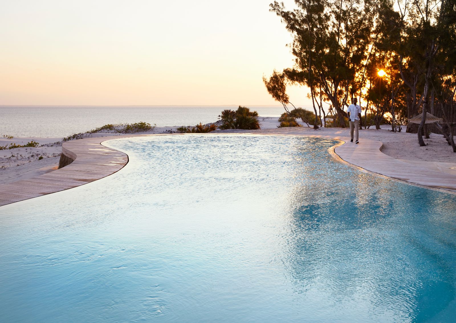 Lagoon pool overlooking the ocean at Kisawa Sanctuary on the southern tip of Benguerra Island in Mozambique