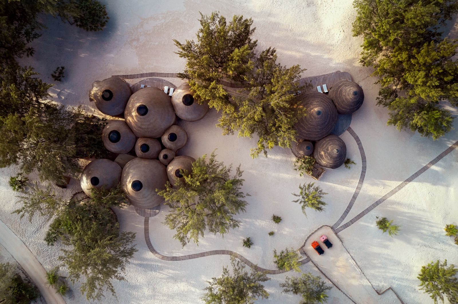 Aerial view of the Natural Wellness Centre at Kisawa Sanctuary on the southern tip of Benguerra Island in Mozambique