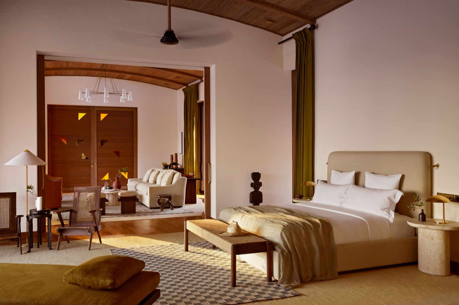 Guest suite bedroom at Kisawa Sanctuary on the southern tip of Benguerra Island in Mozambique