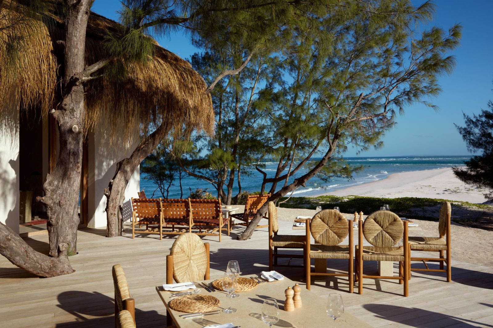 Terrace exterior at Kisawa Sanctuary on the southern tip of Benguerra Island in Mozambique
