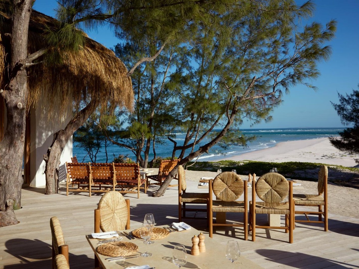 Terrace exterior at Kisawa Sanctuary on the southern tip of Benguerra Island in Mozambique