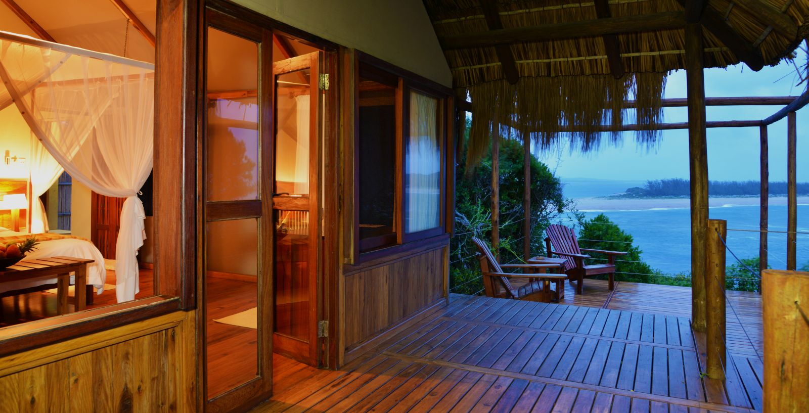 The deck from a room at Machangulo Beach Lodge