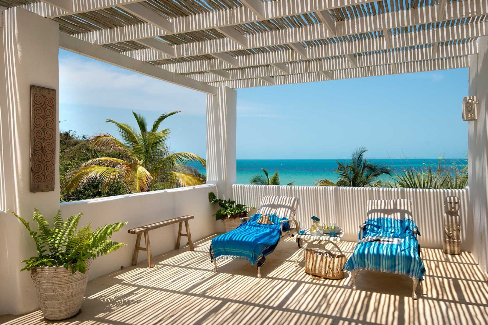Sunbeds at Santorin resort on Mozambique's south coast