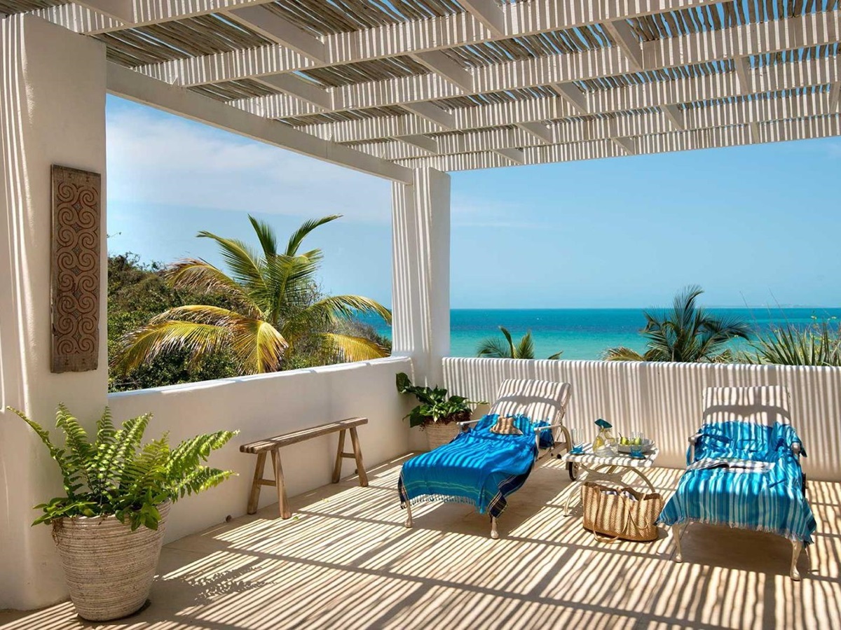 Sunbeds at Santorin resort on Mozambique's south coast