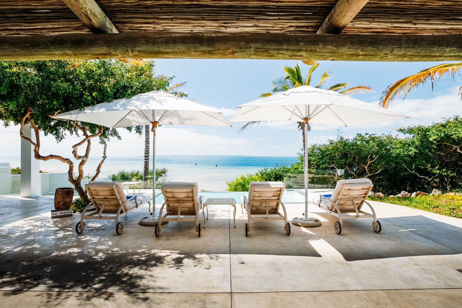 Pool area and sunbeds at Santorini on Mozambique's south coast
