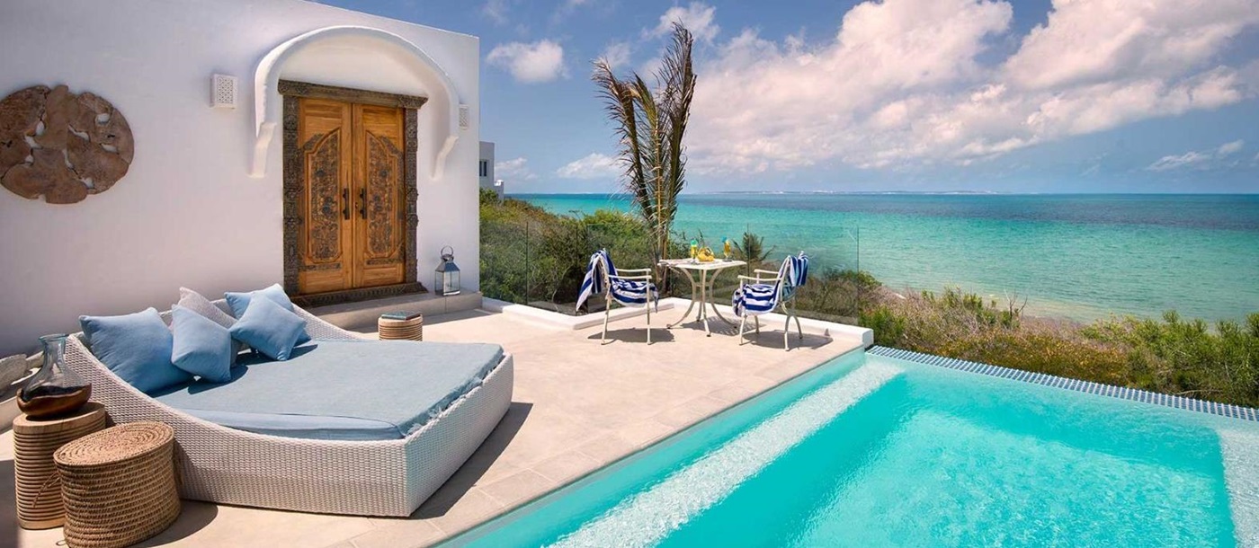 Plunge pool and terrace area at Santorin resort on Mozambique's south coast