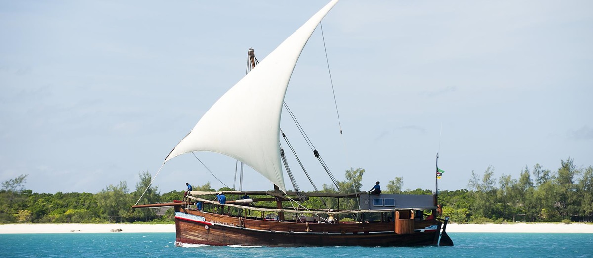 A traditional dhow sailing near Vamizi Island in Mozambique
