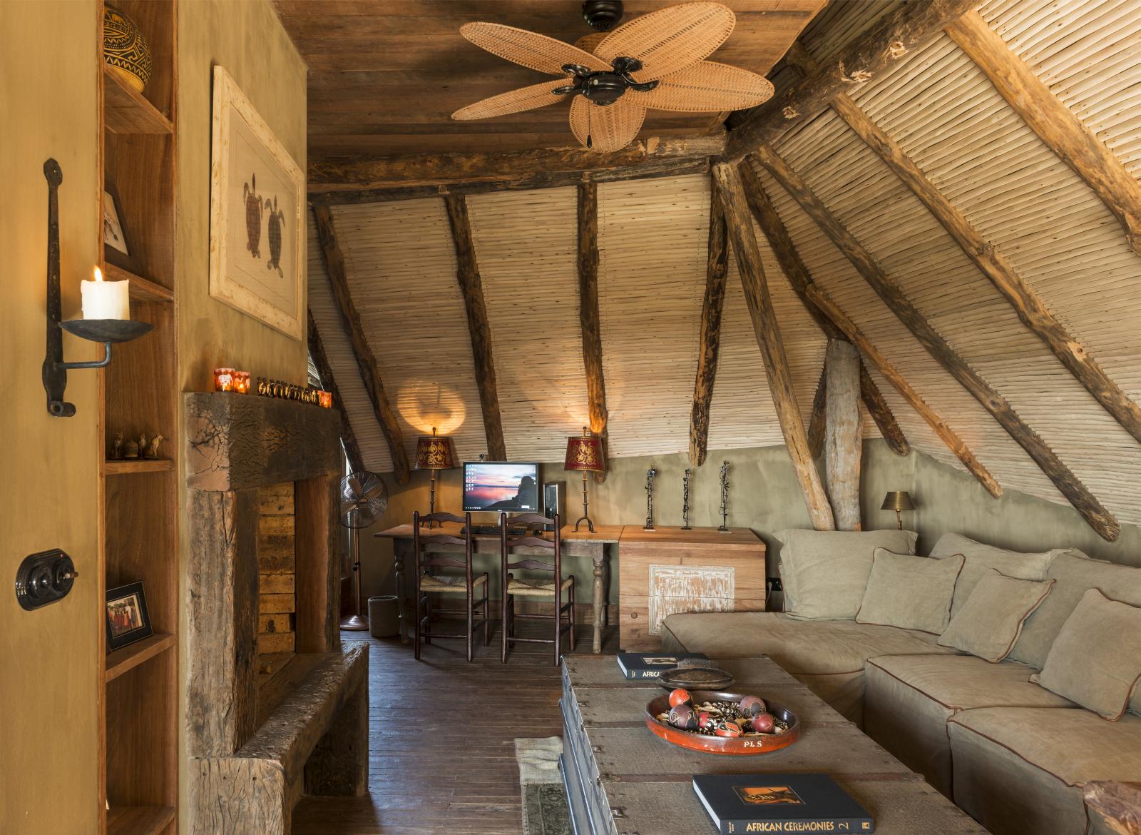 seating rea with fireplace at luxury villa Colina Verde in Mozambique, Africa