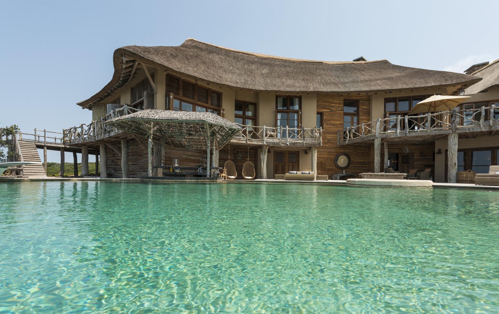 swimming pool in front of luxury villa Colina Verde in Mozambique, Africa