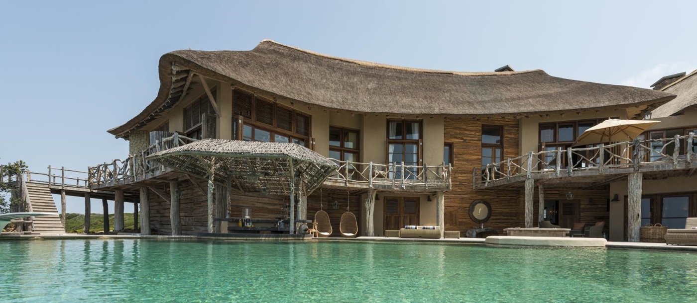 swimming pool in front of luxury villa Colina Verde in Mozambique, Africa
