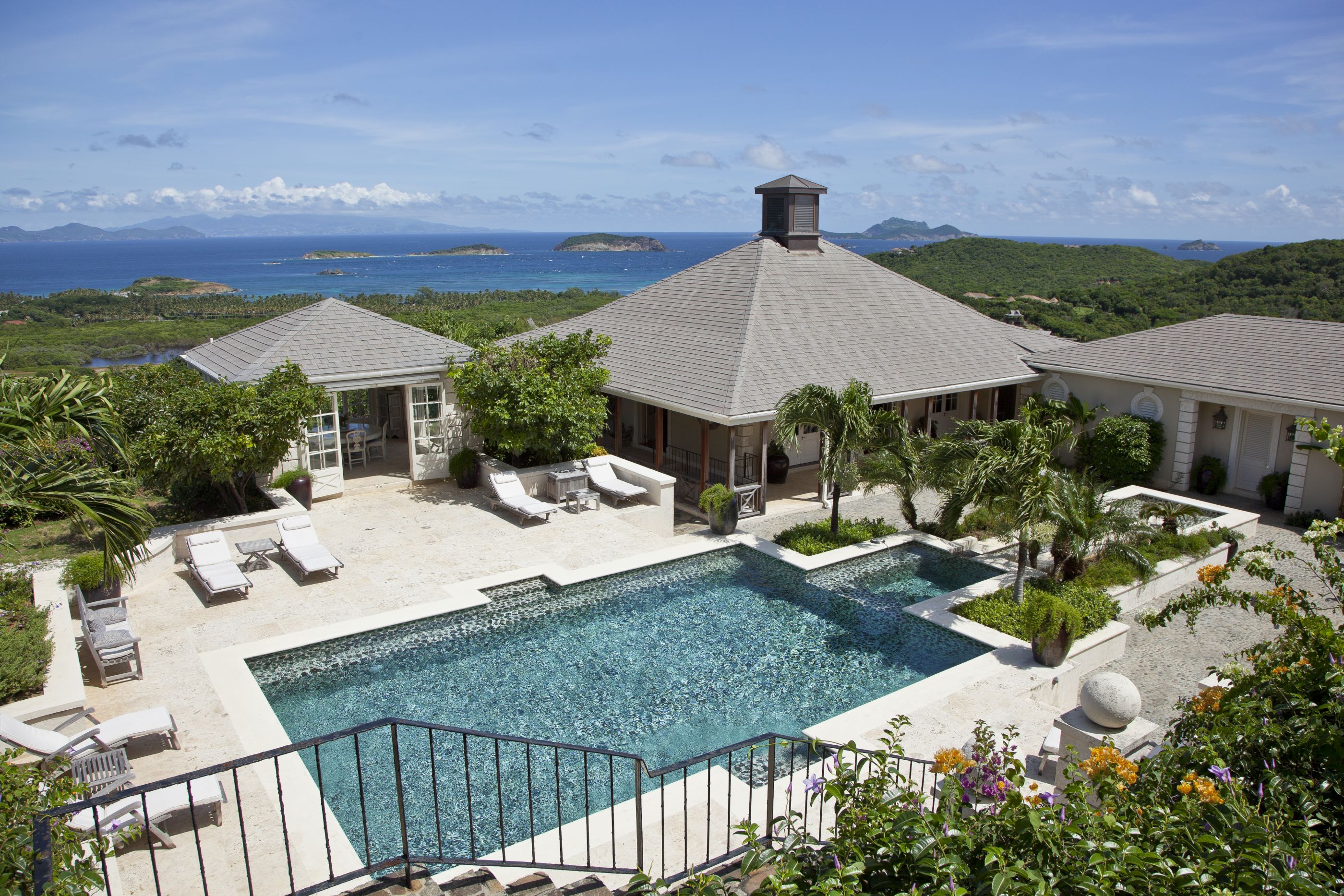 Pool area and exteriors of Aurora, Mustique