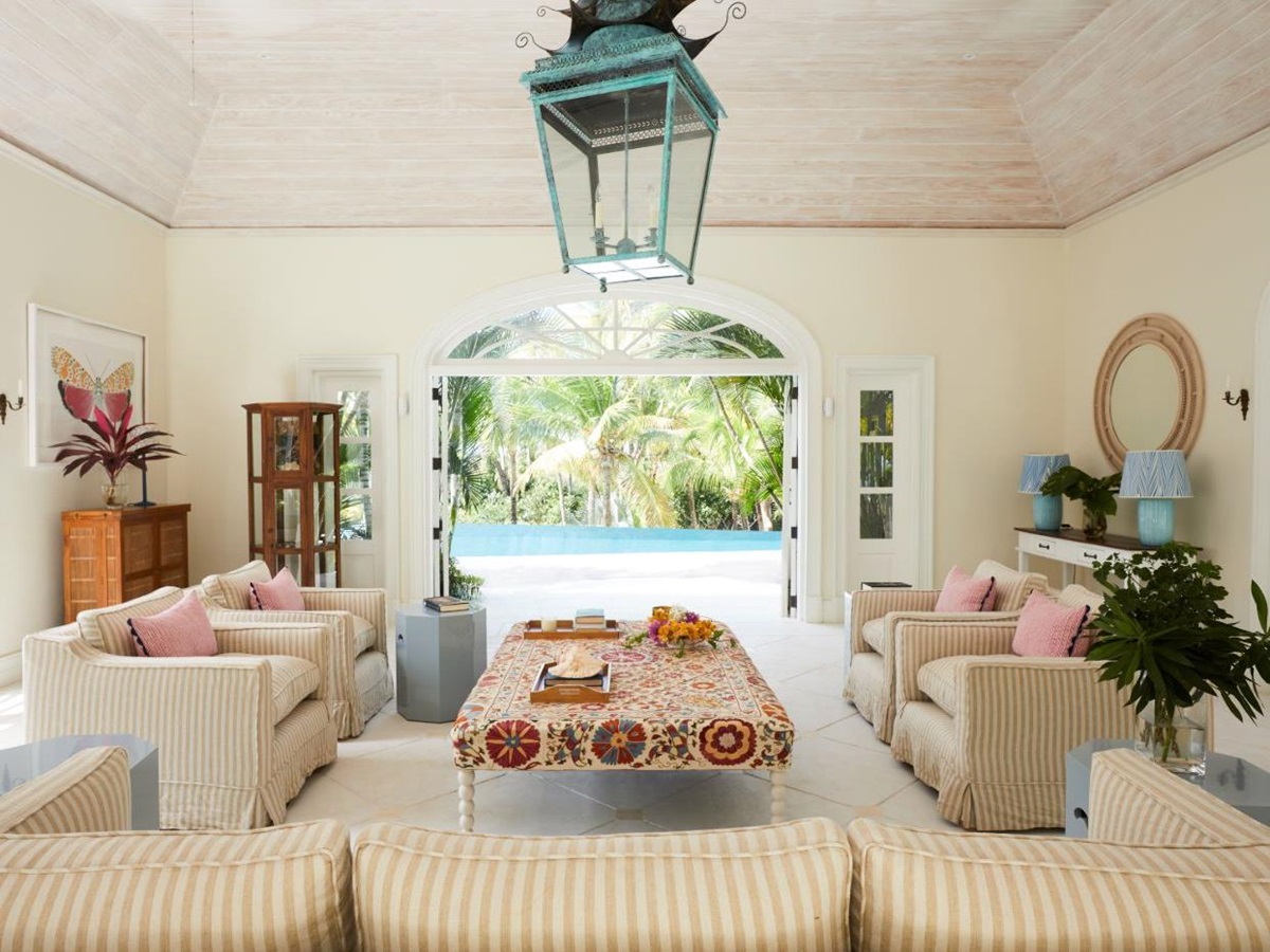 Living room at Bamboo House with views of the gardens at Bamboo House