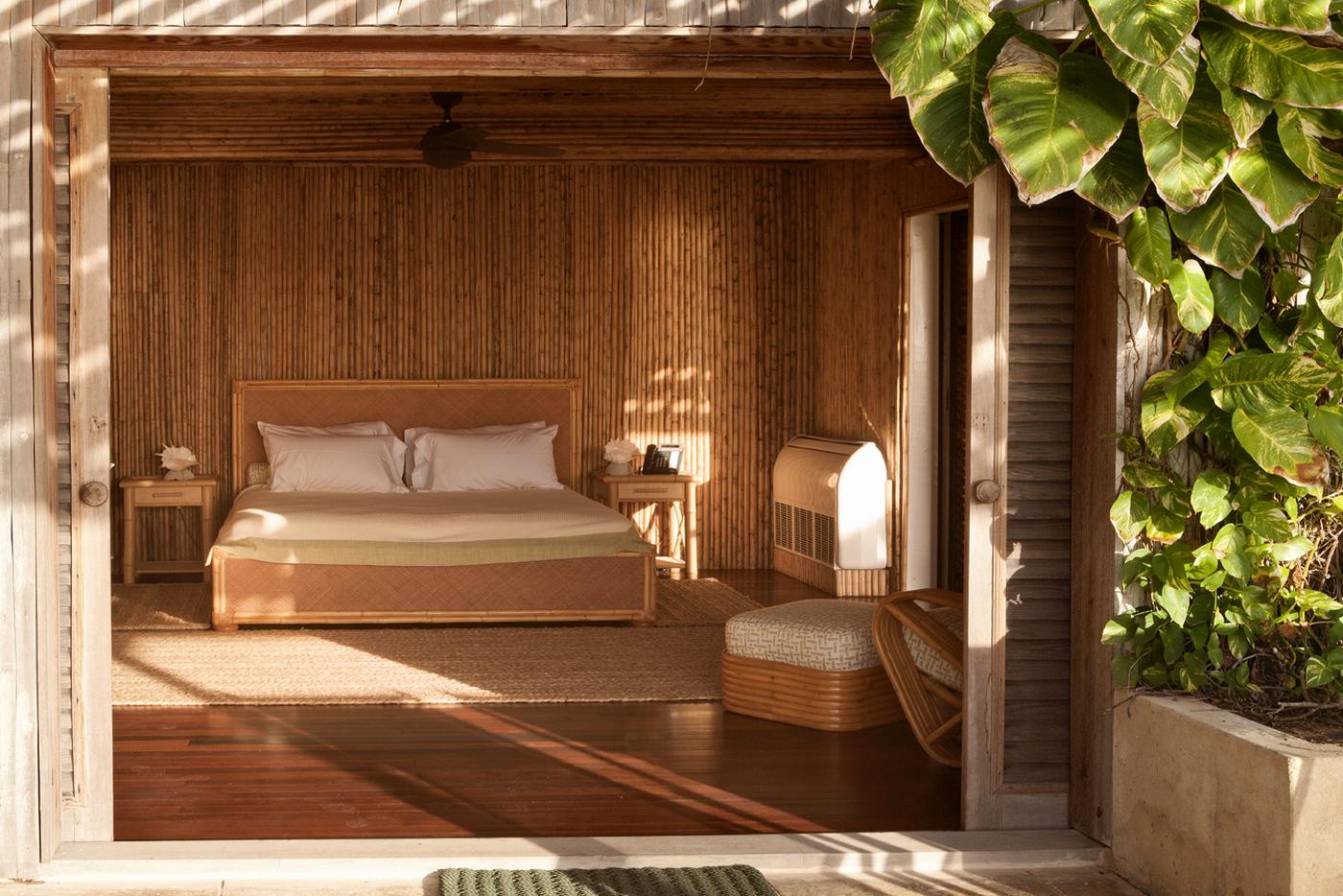 Double bedroom seen from outside at the Beach House, Mustique