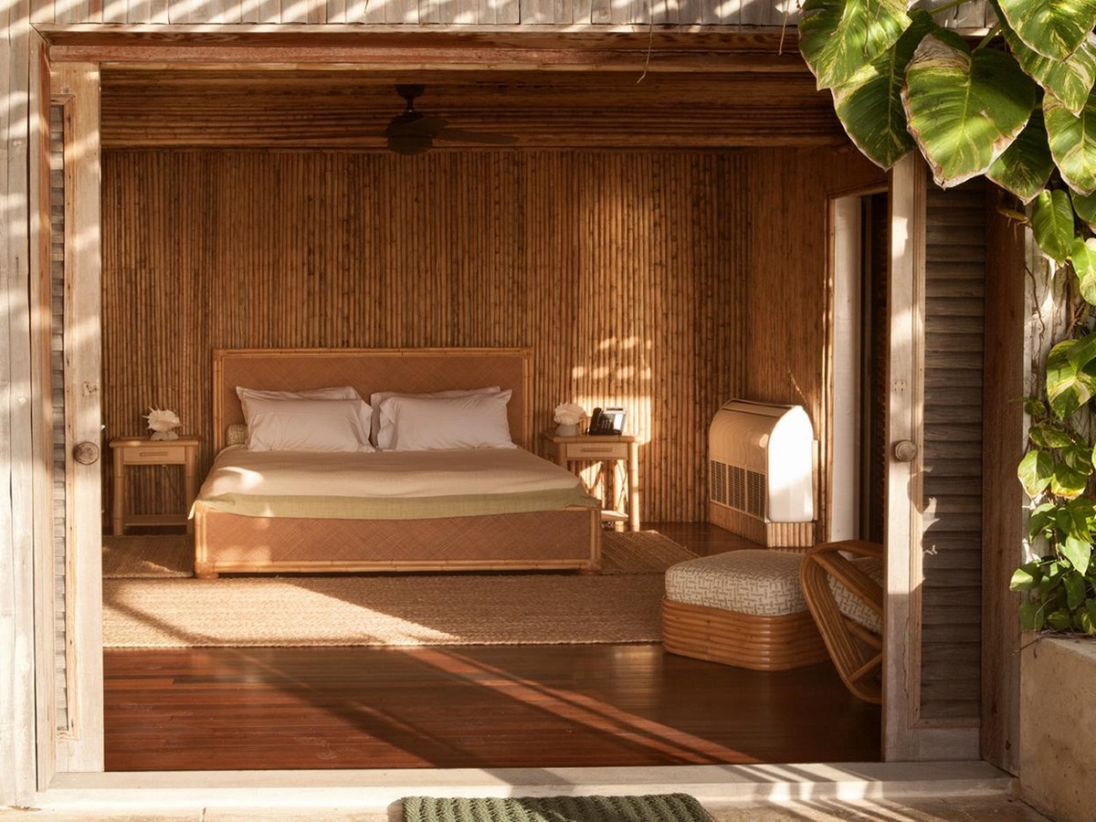 Double bedroom seen from outside at the Beach House, Mustique