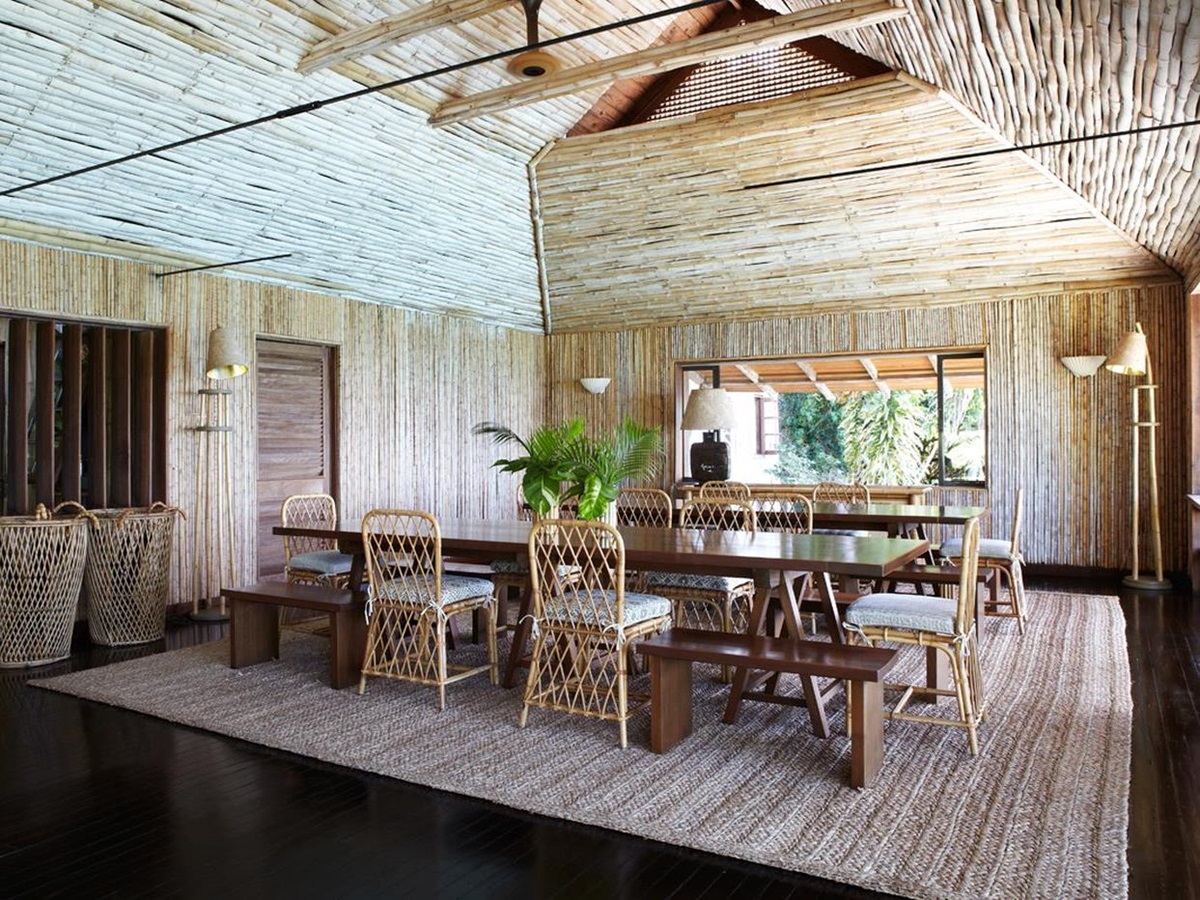 indoor dining area of the Beach House, Mustique