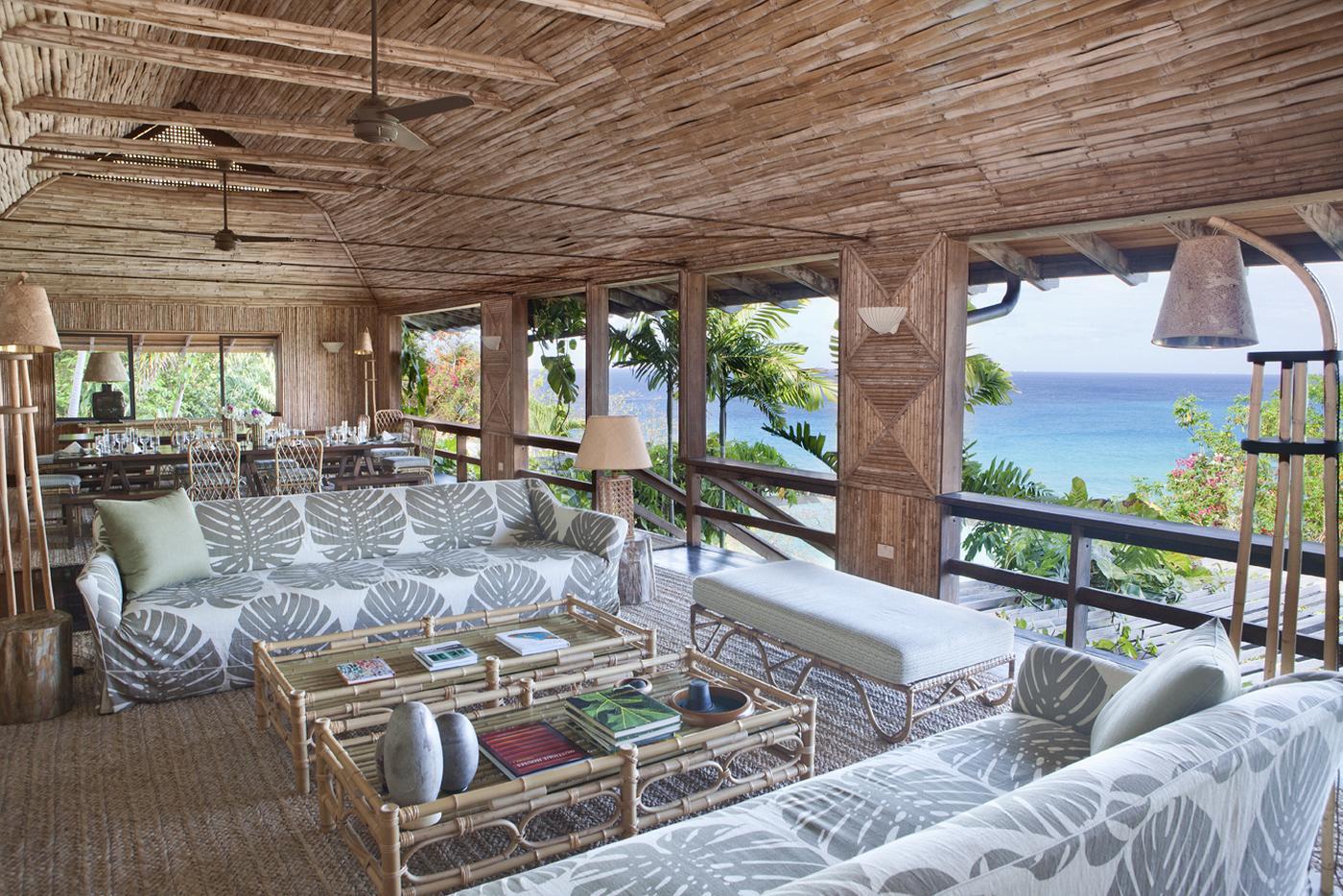 Living room and the view from the Beach House, Mustique