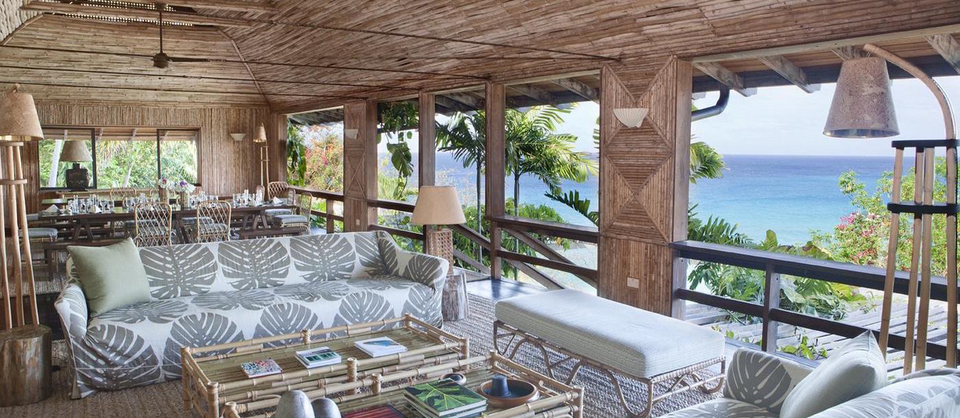 Living room and the view from the Beach House, Mustique