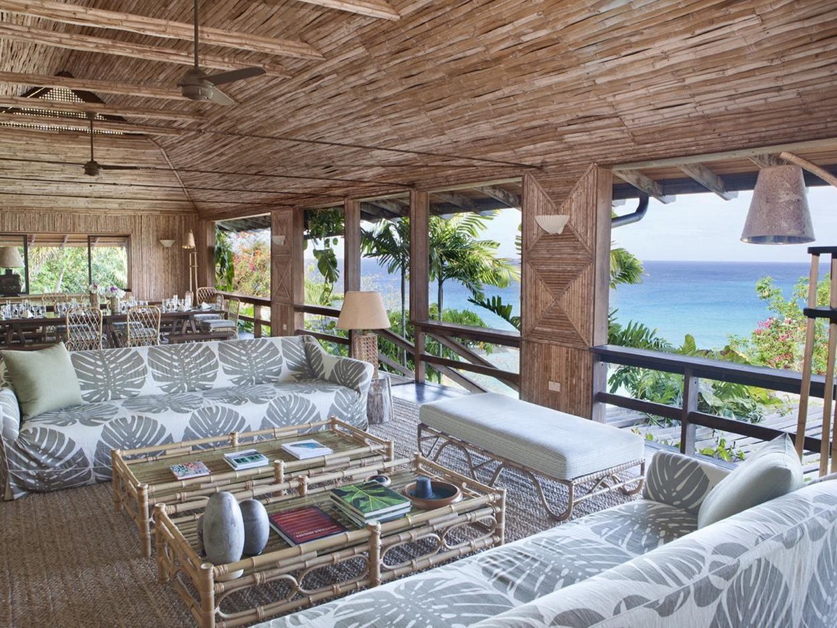 Living room and the view from the Beach House, Mustique
