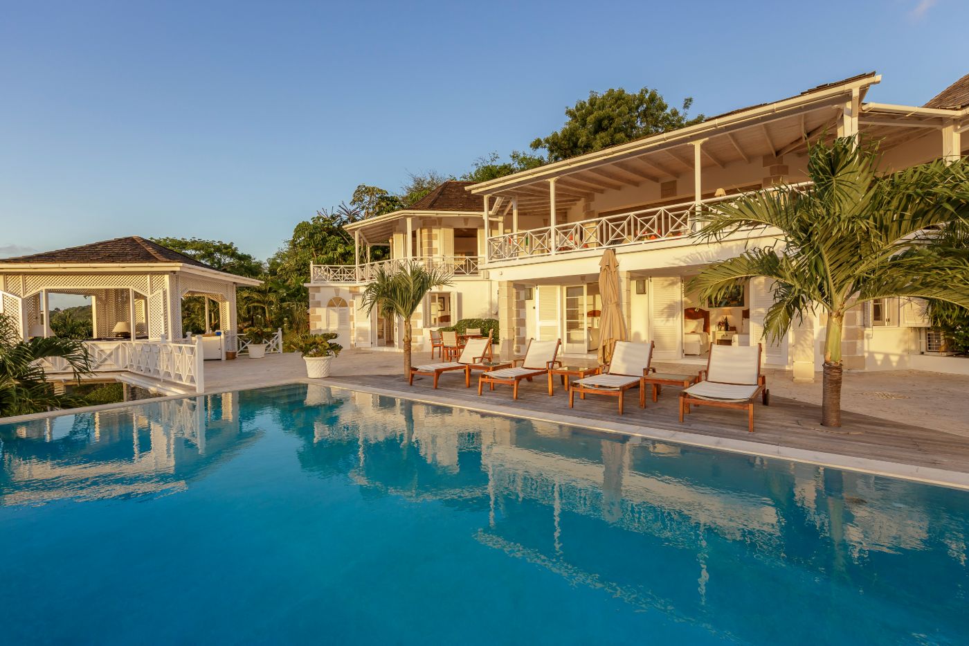 Evening view of the pool area at Callaloo 