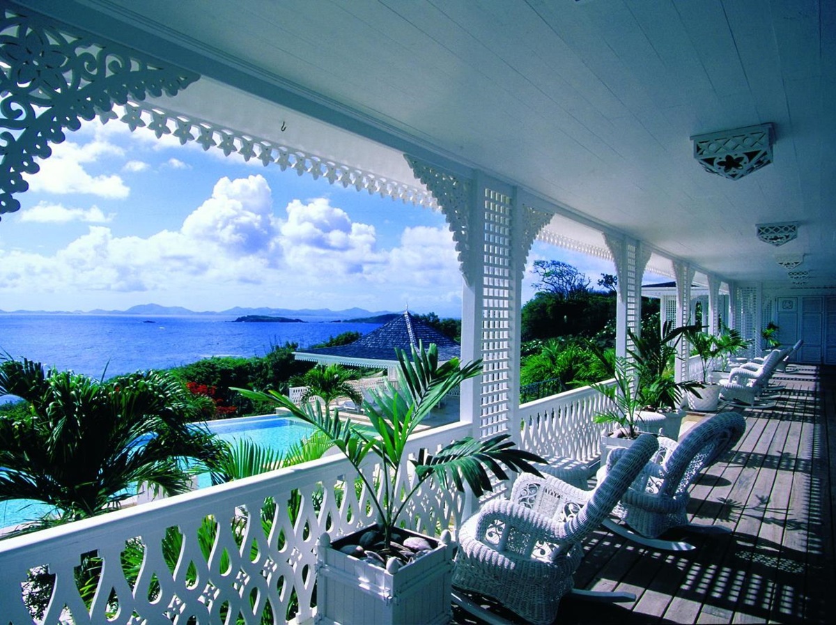 Sun loungers of Frangipiani, Mustique