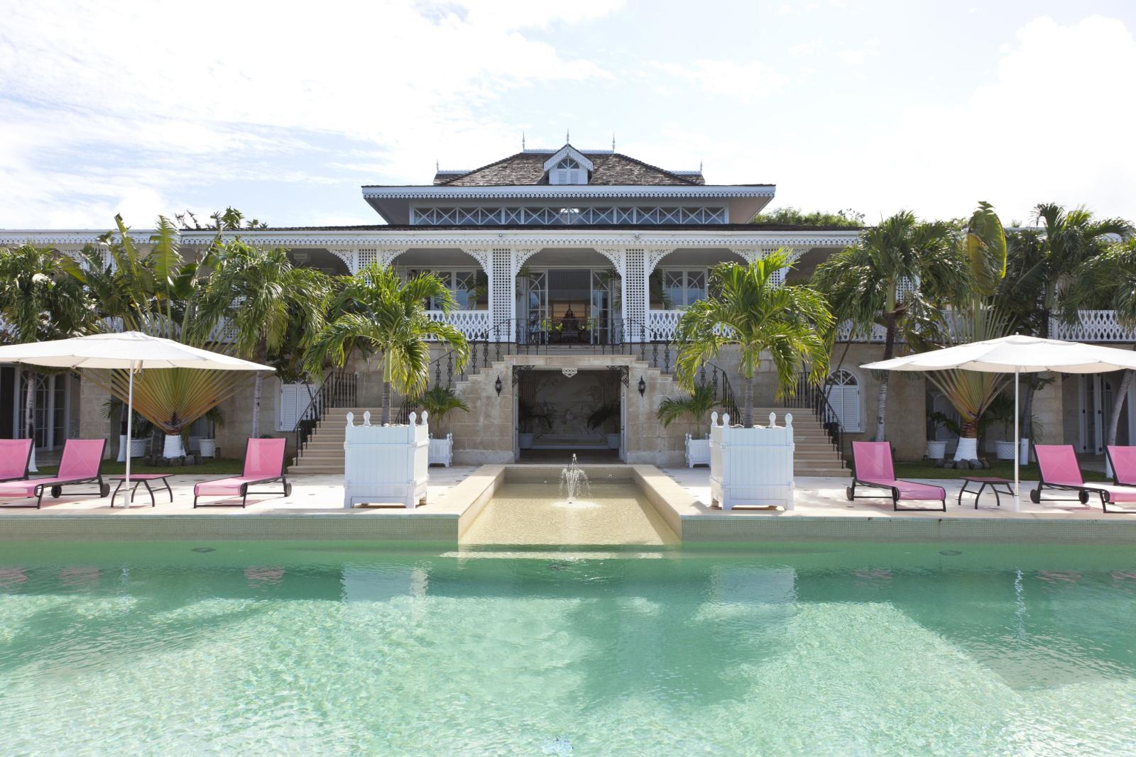 Swimming pool and exterior of Frangipiani, Mustique