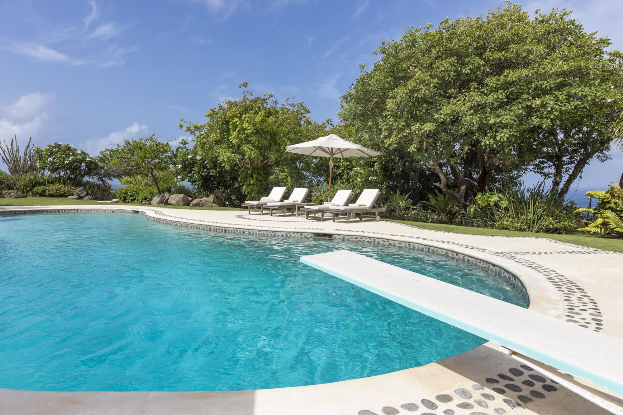 Swimming pool and diving board of Ilanga, Mustique