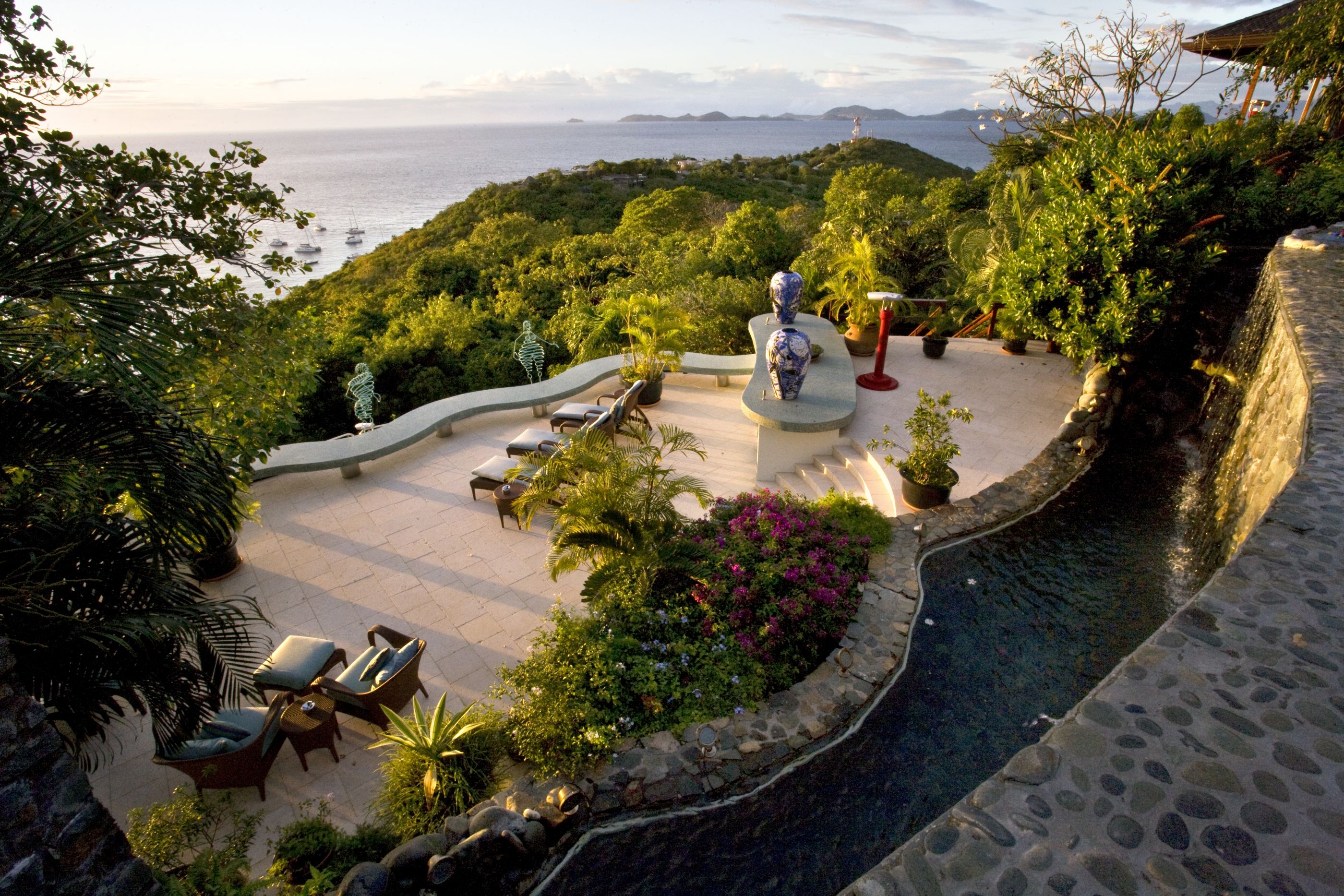 Large terrace at Ilanga, Mustique