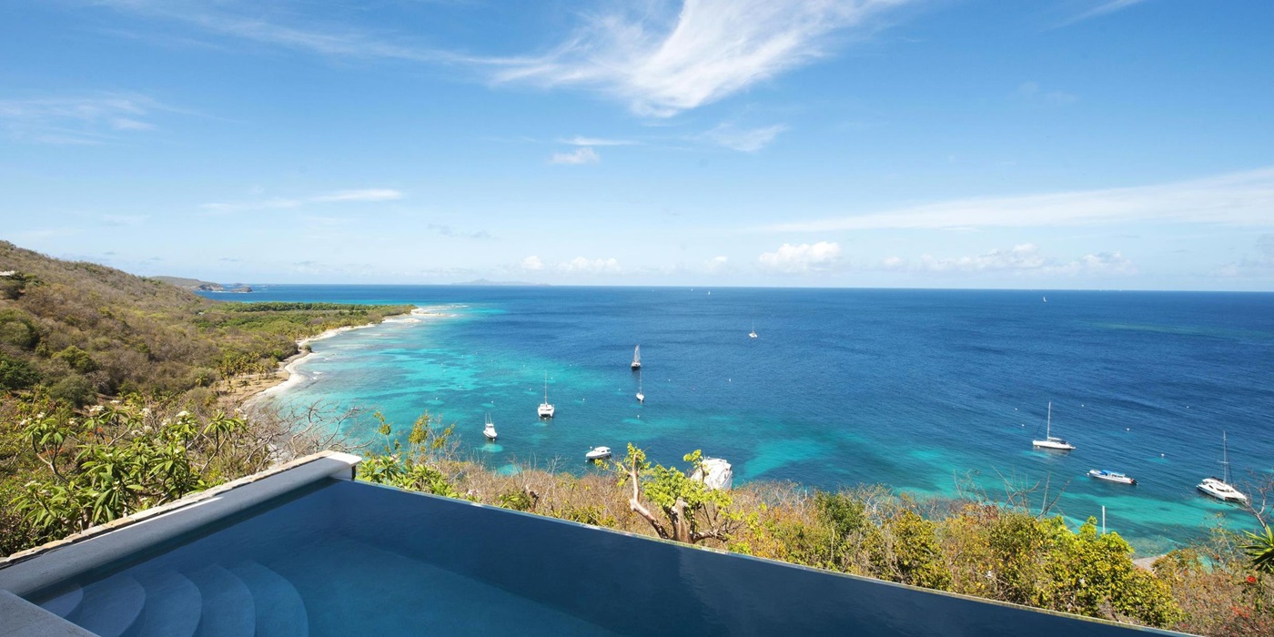 View from the swimming pool of Ocean Breeze, Mustique