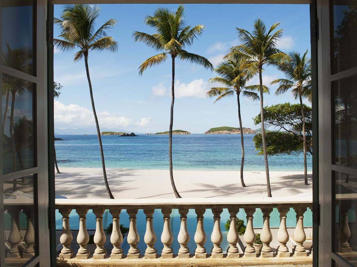 Balcony and beach seen from balcony of Palm Beach, Mustique