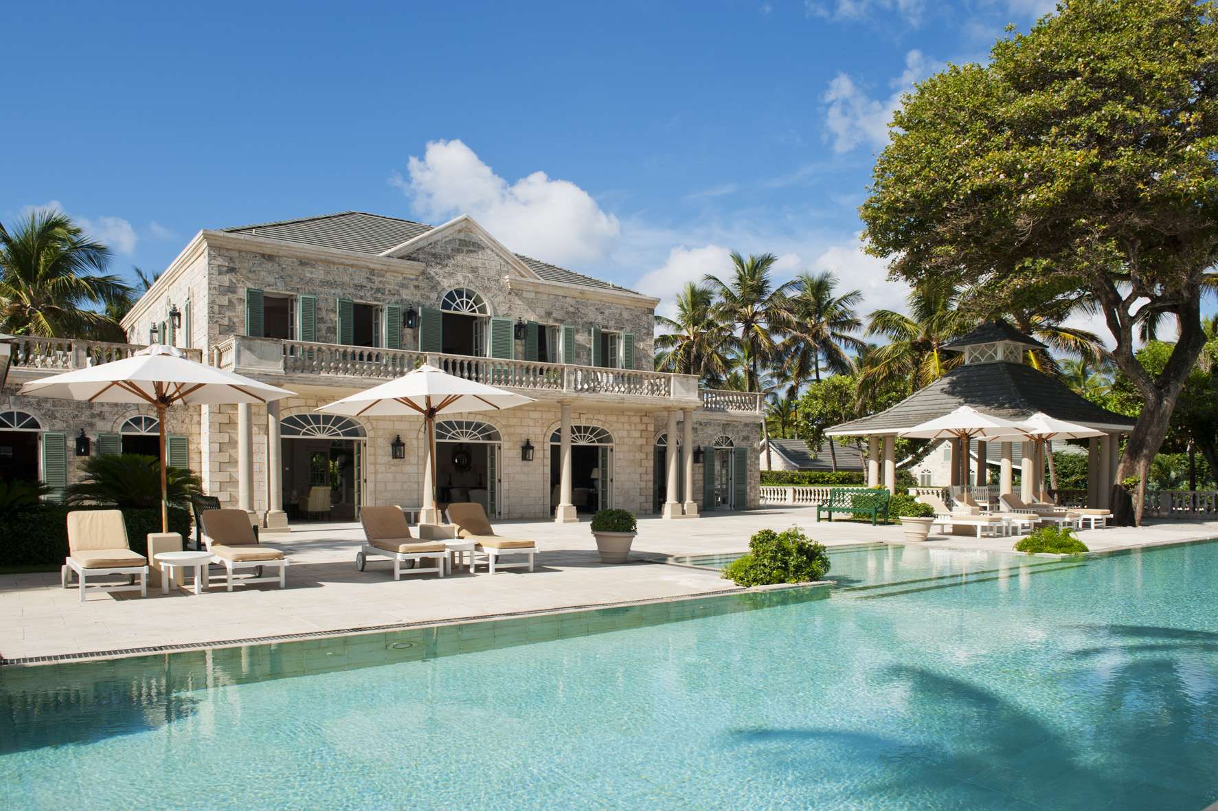 Swimming pool and facade of Palm Beach, Mustique
