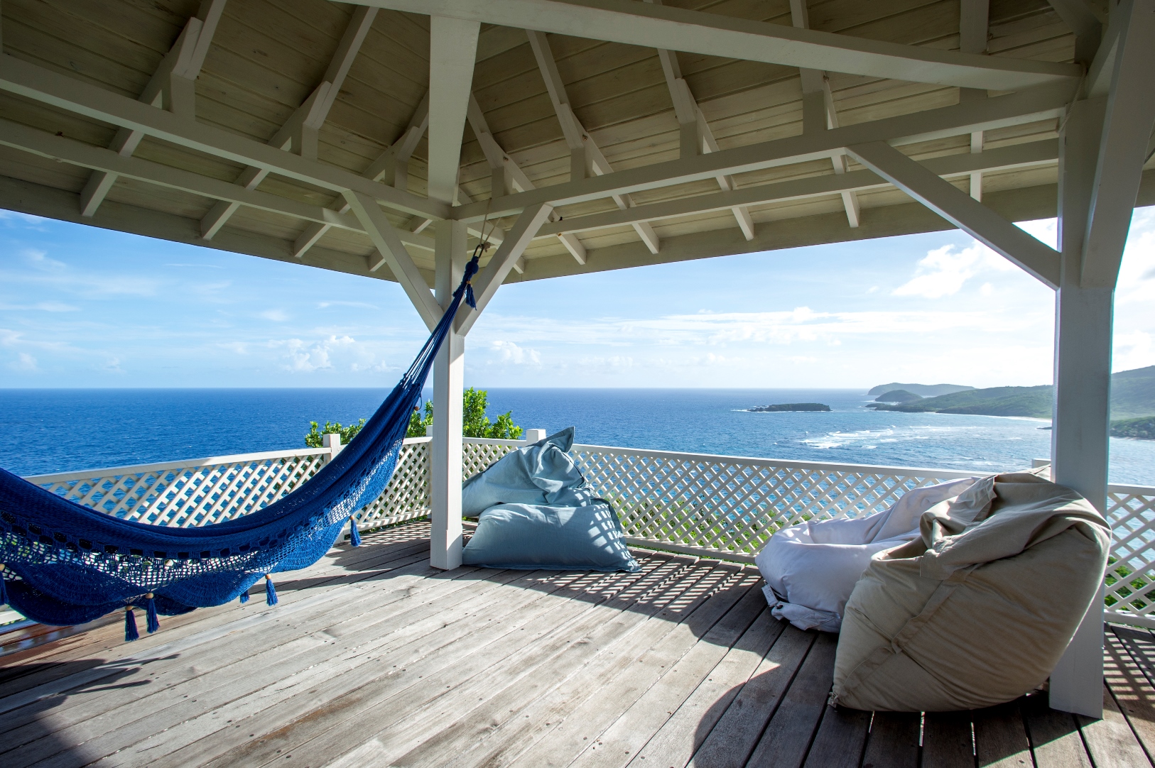 The roof terrace with hammock at luxury villa Pangolin in Mustique