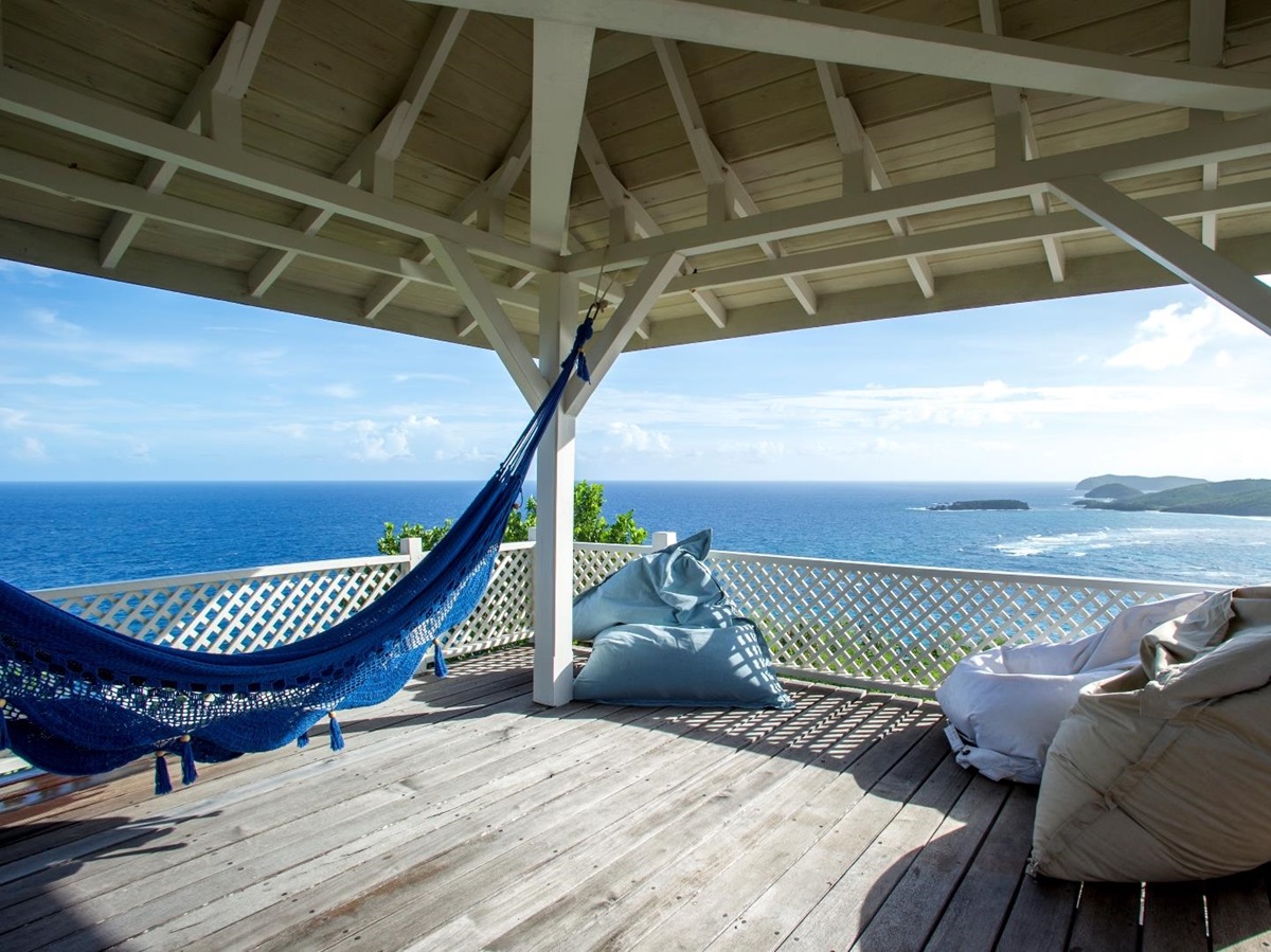 The roof terrace with hammock at luxury villa Pangolin in Mustique