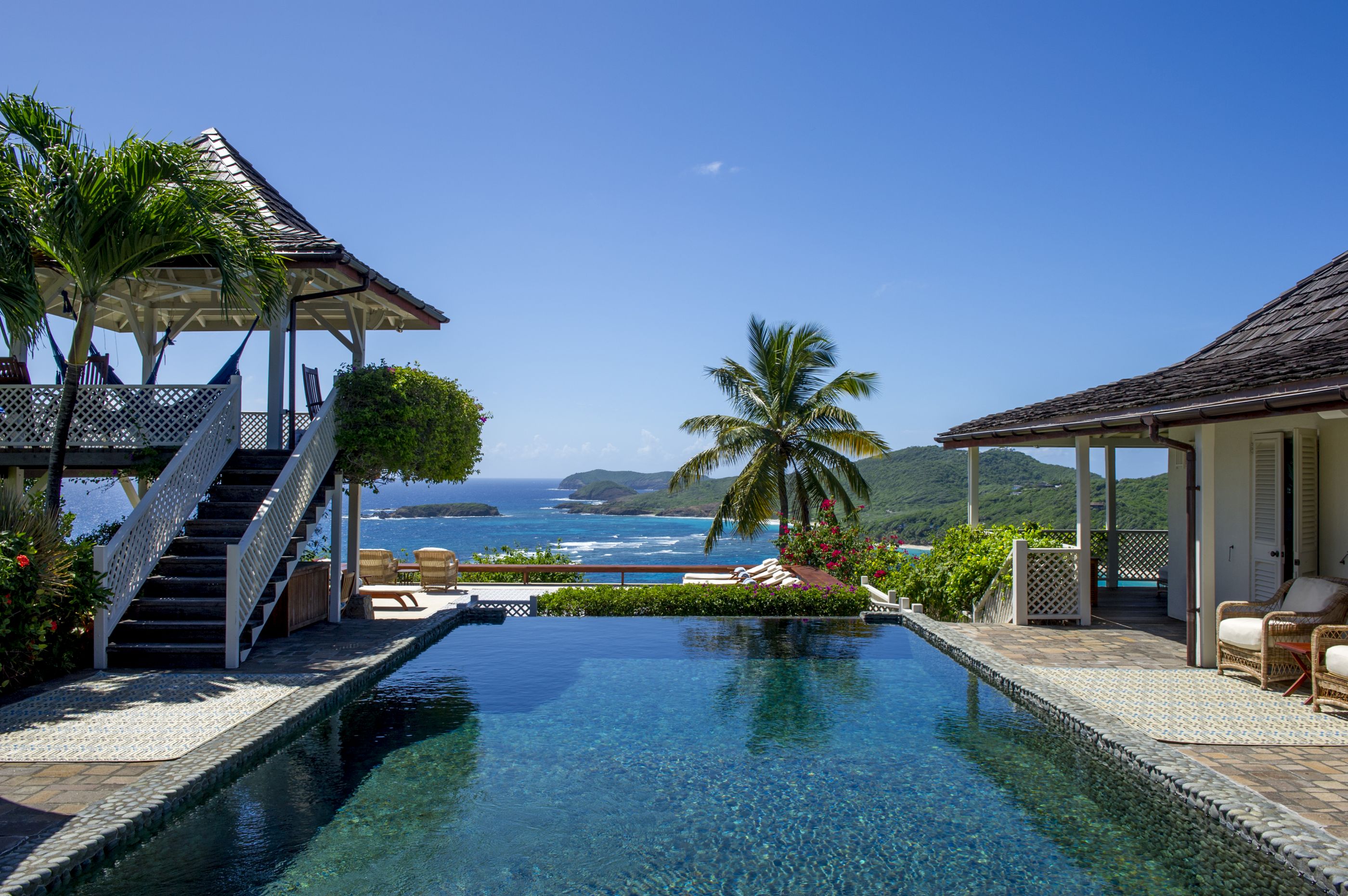 View over the sea from the pool at villa Pangolin in Mustique