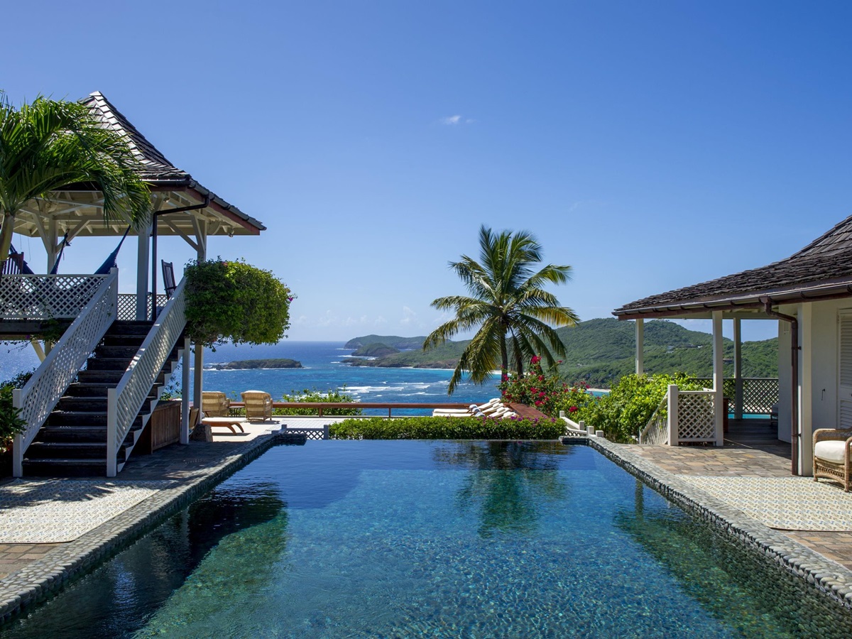 View over the sea from the pool at villa Pangolin in Mustique