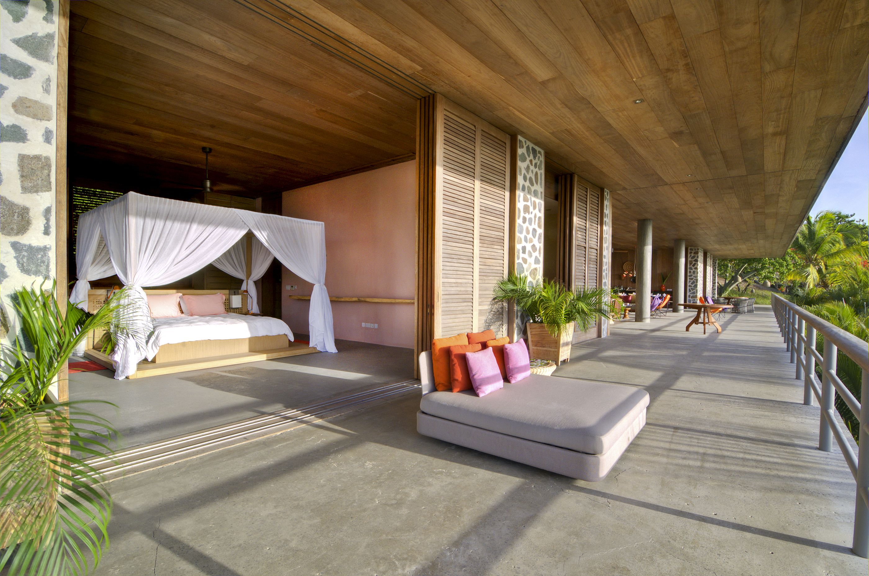 Terrace and bedroom entrance at Villa America, Mustique