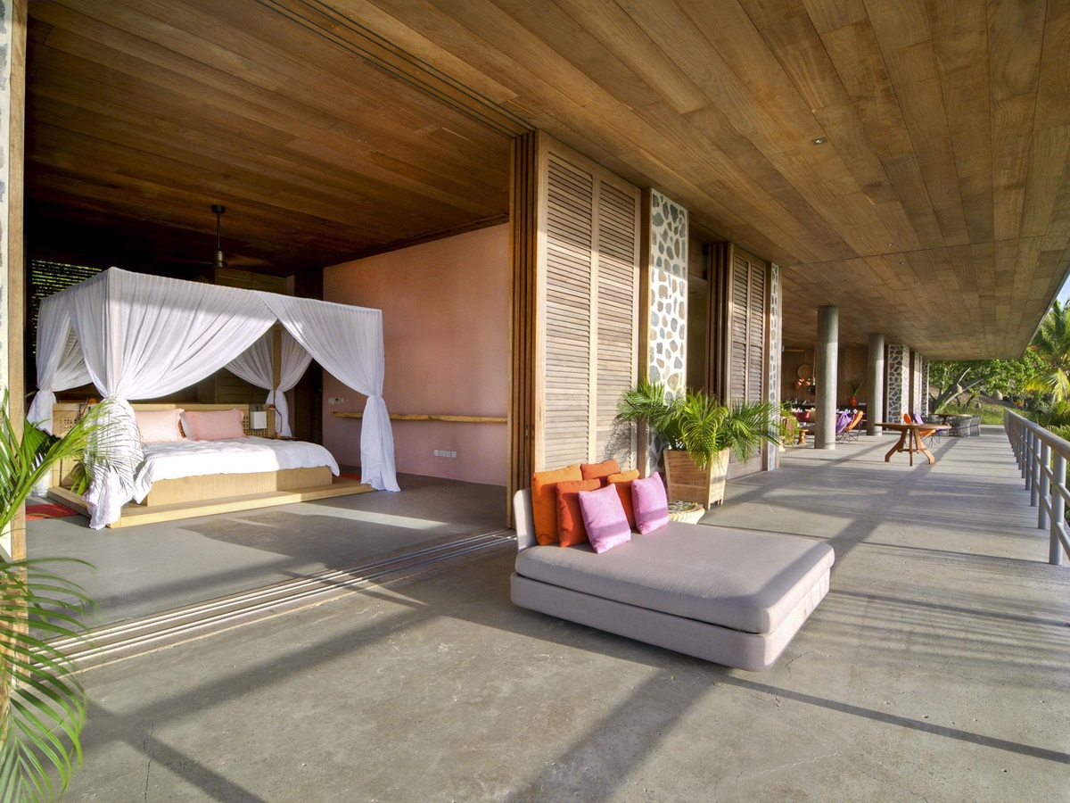 Terrace and bedroom entrance at Villa America, Mustique