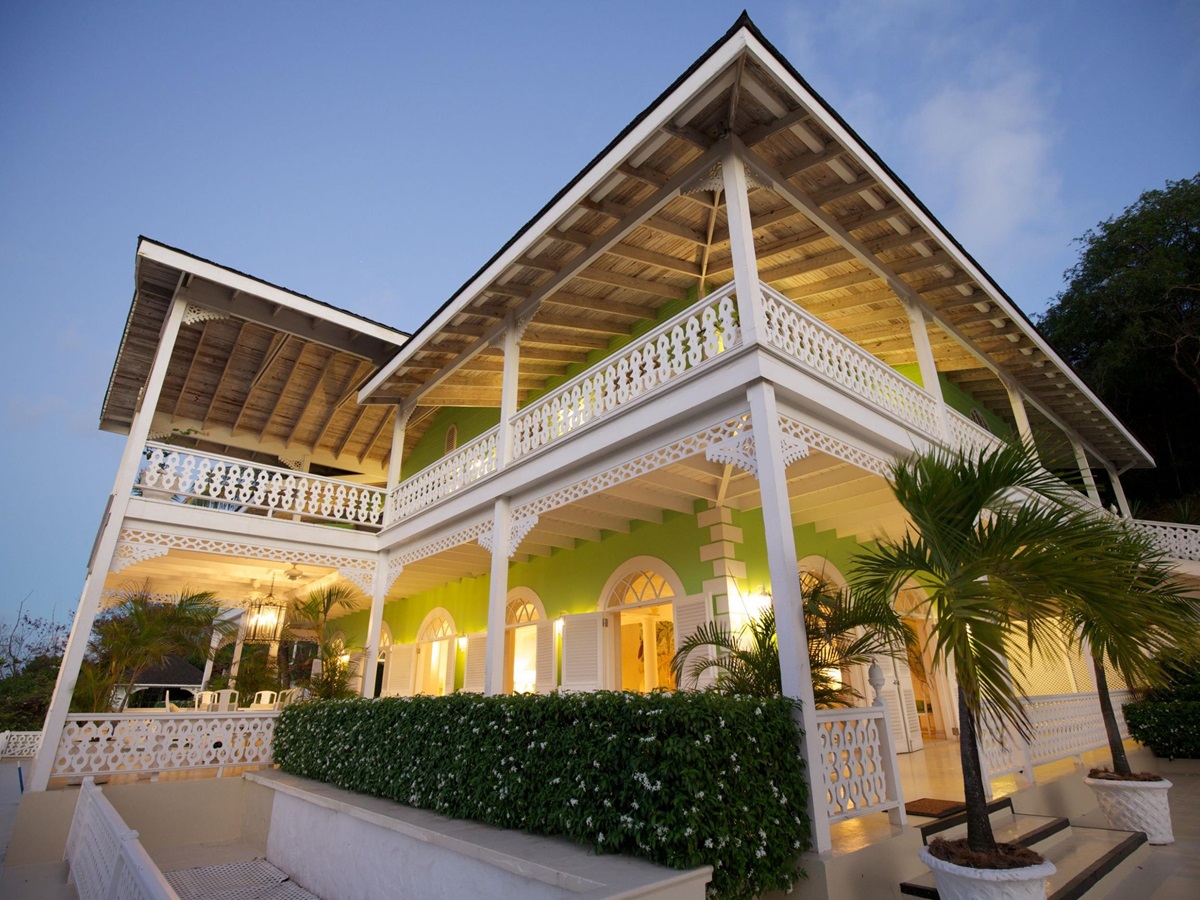 Exteriors of Zinnia, Mustique, during the evening
