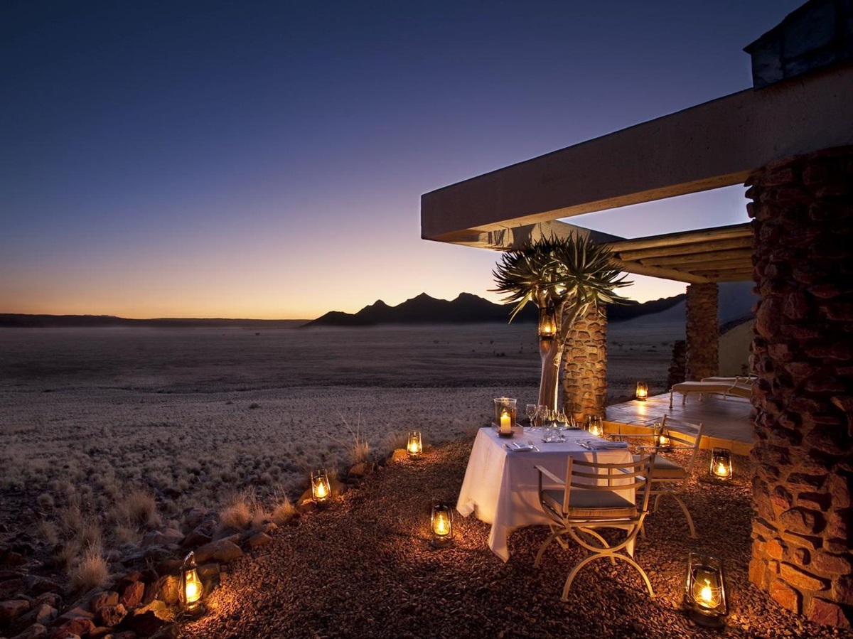 Dining at night at AndBeyond Sossusvlei Desert Lodge in Namibia