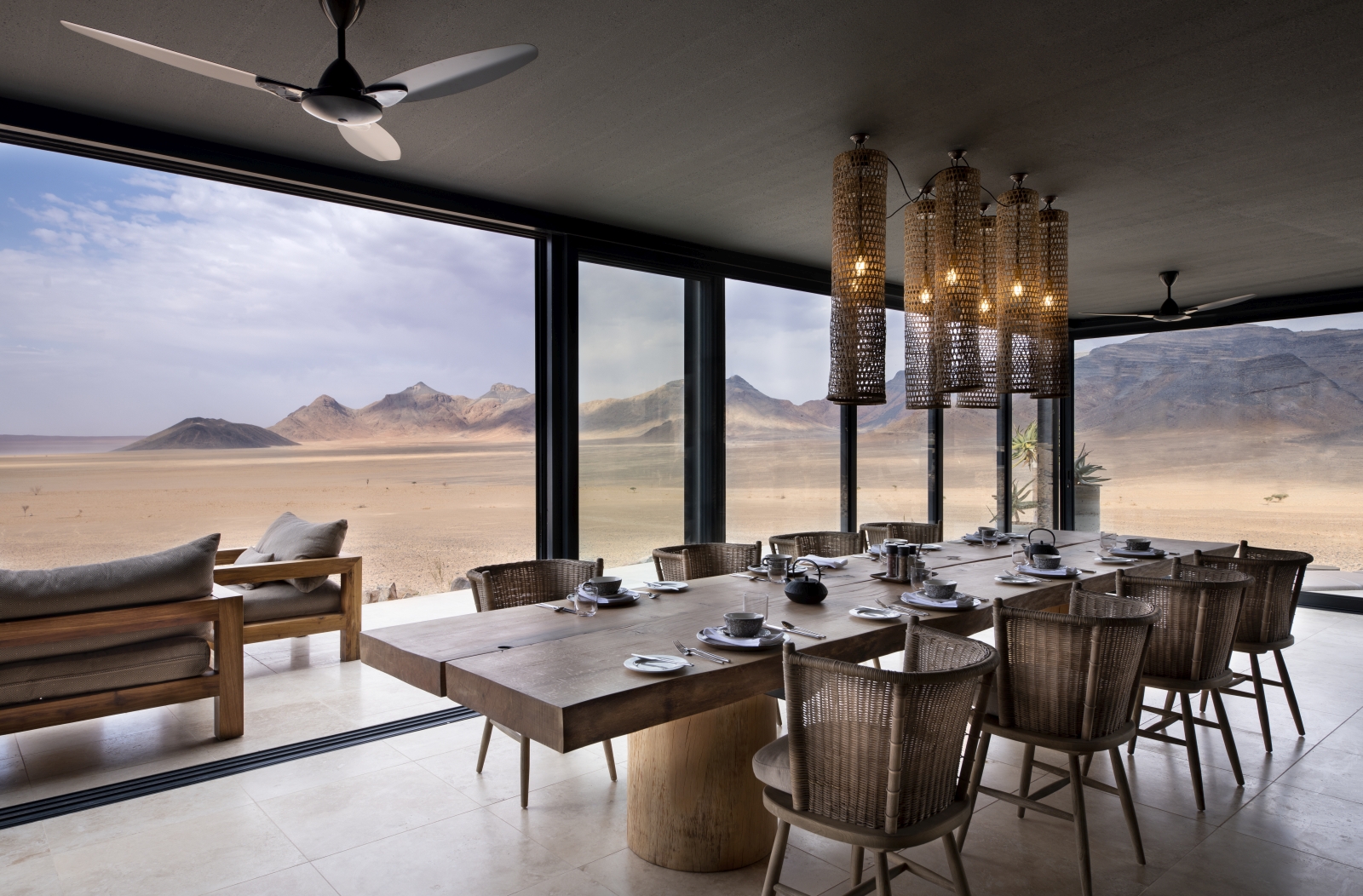 Dining area overlooking the desert at andBeyond Sossuvlei Desert Lodge