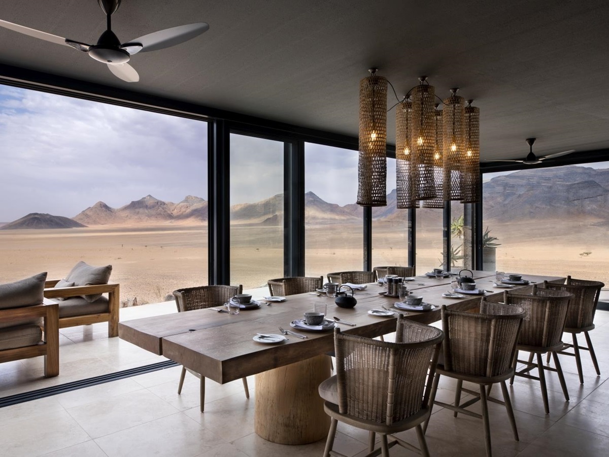 Dining area overlooking the desert at andBeyond Sossuvlei Desert Lodge