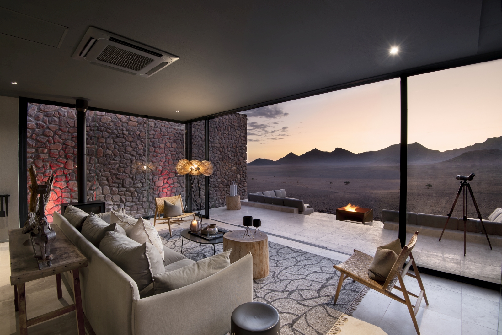 Lounge area with veranda at sunset