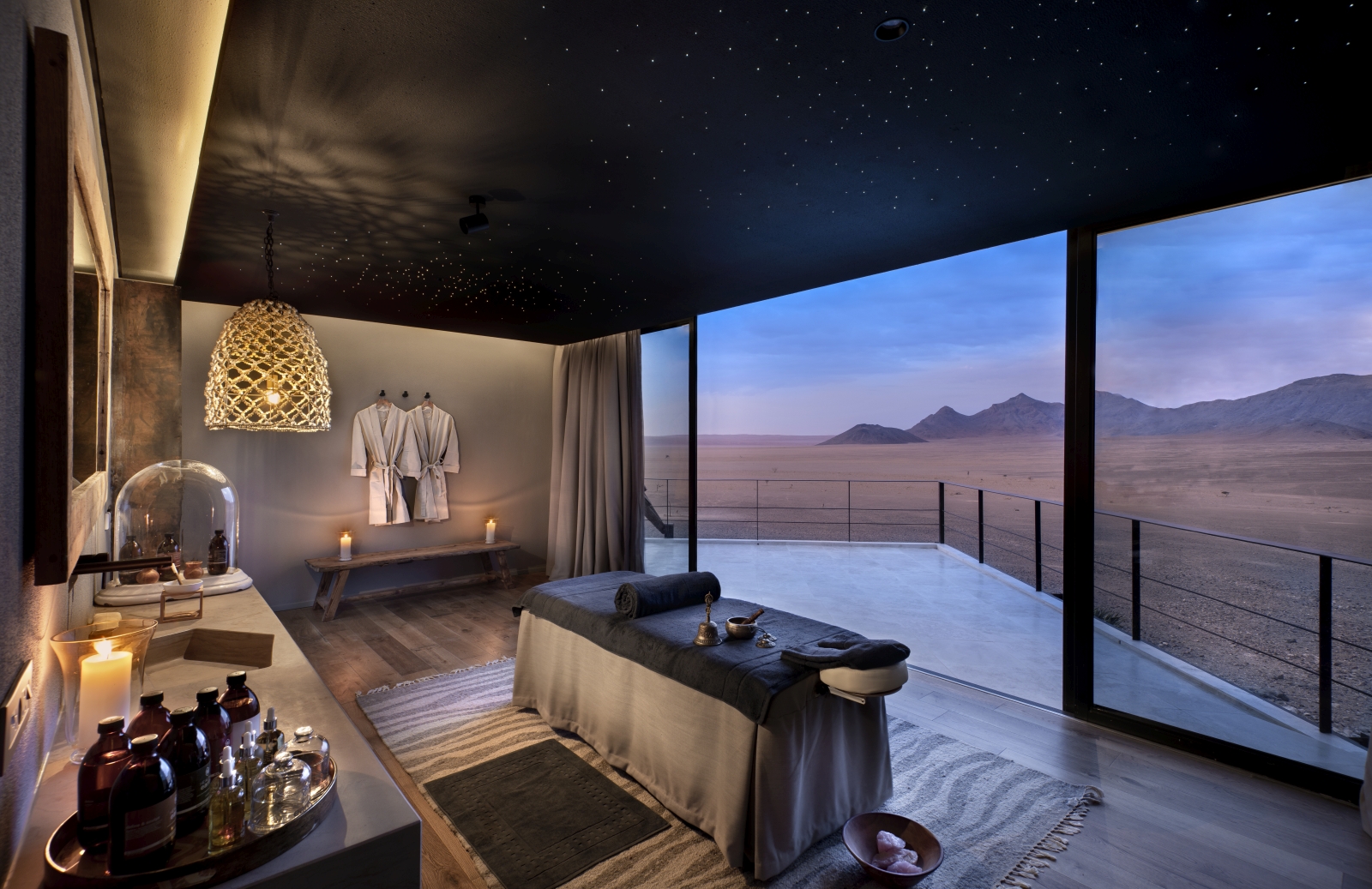 Spa set up for a massage overlooking the desert