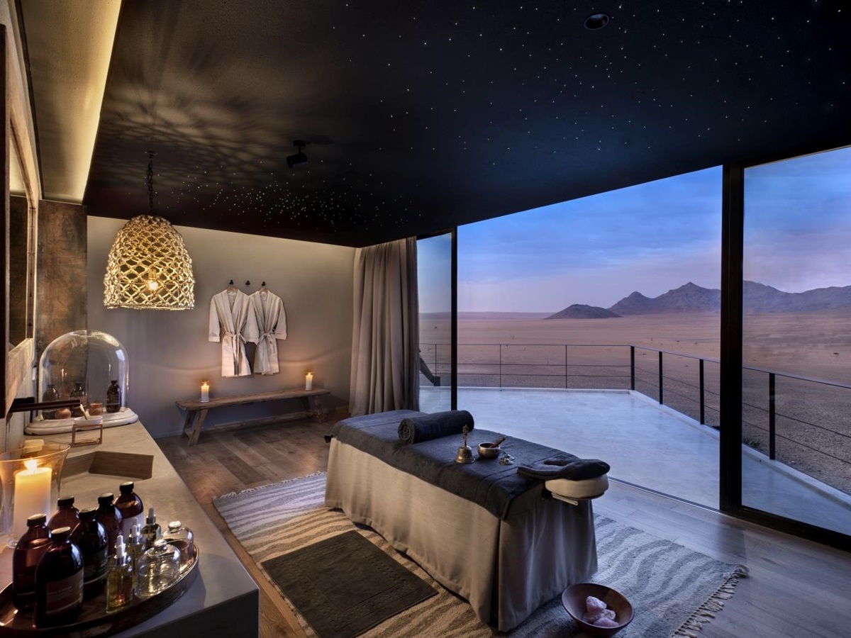Spa set up for a massage overlooking the desert