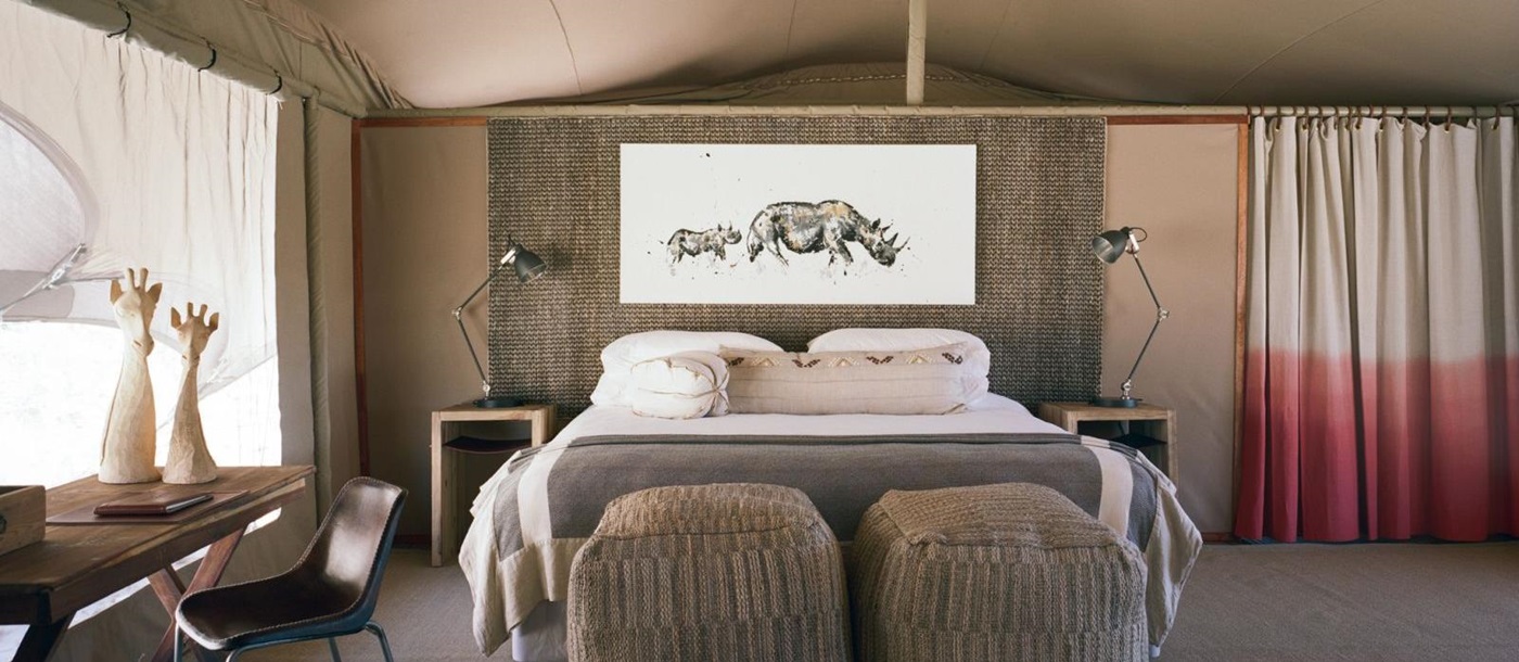 Main bedroom in the family tent at Hoanib Valley Camp in Namibia 